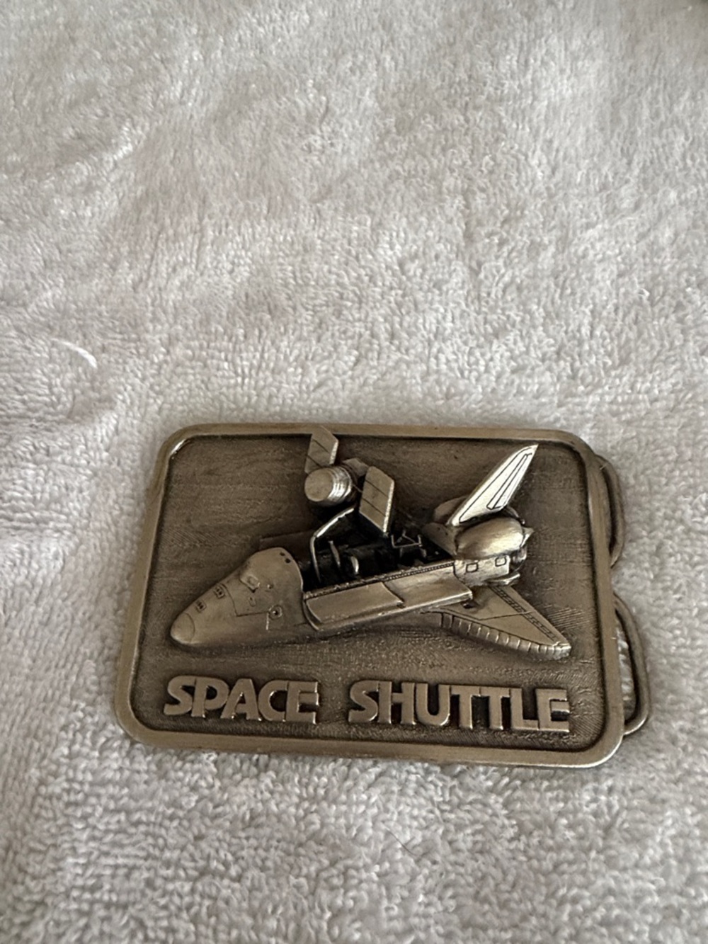 VINTAGE 1980 SPACE SHUTTLE COMMEMORATIVE BRASSTONE BELT BUCKLE HEAVY